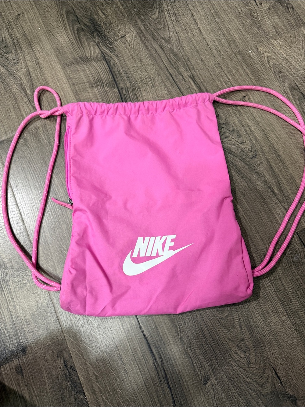 Nike Pink Drawstring Backpack with White Logo